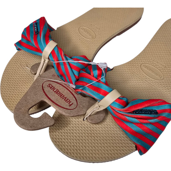 Havaianas You Saint Tropez Sandals Red Teal Stripe Size 11/12W - Picture 5 of 9